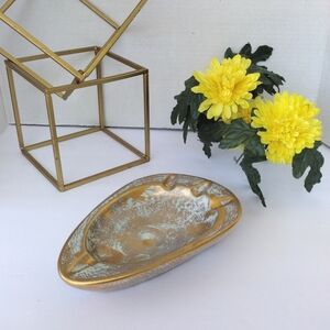Rare Stangl Pottery Ceramic Ashtray Turquoise Gold MCM Home Decor Collectible
